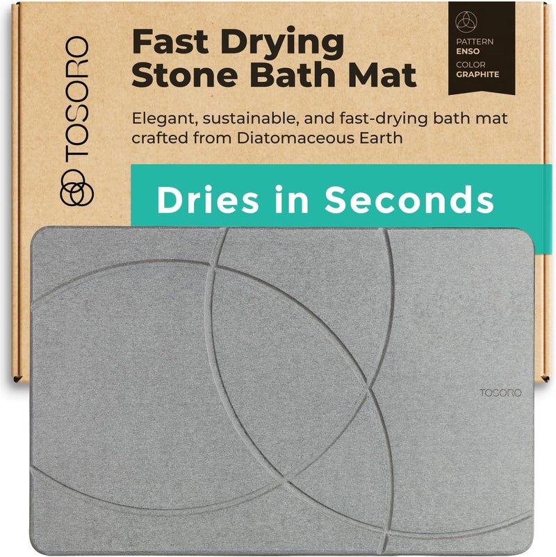 TOSORO Stone Bath Mat, Diatomaceous Earth Non-Slip Stone Shower Mat - Quick Drying Absorbent Bath Mats for Bathroom - Elegant & Modern Design, Easy to Clean (23.5 x 15) - Graphite - Image 1