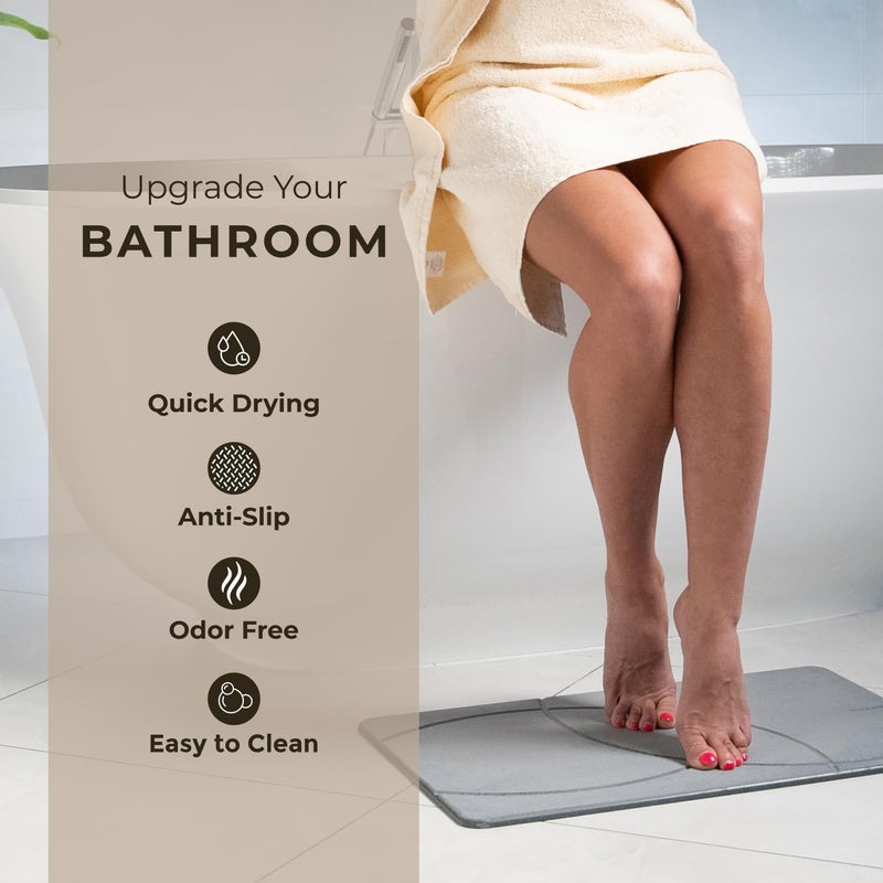 TOSORO Stone Bath Mat, Diatomaceous Earth Non-Slip Stone Shower Mat - Quick Drying Absorbent Bath Mats for Bathroom - Elegant & Modern Design, Easy to Clean (23.5 x 15) - Graphite - Image 2