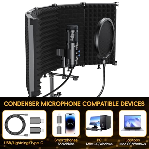 Dejasound Upgraded Studio Recording Microphone with Isolation Shield & Pop Filter - Music Condenser Mic for Podcasting, Singing, Home Studio - Sound for PC, Laptop, Smartphone - Image 5