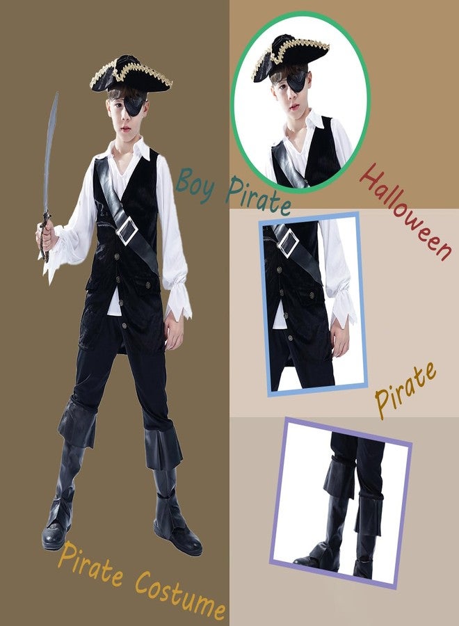 DSplay Boys Pirate Costume Cosplay Kids Buccaneer Clothing Role Play Child Halloween Party (14-16 years) - Image 3