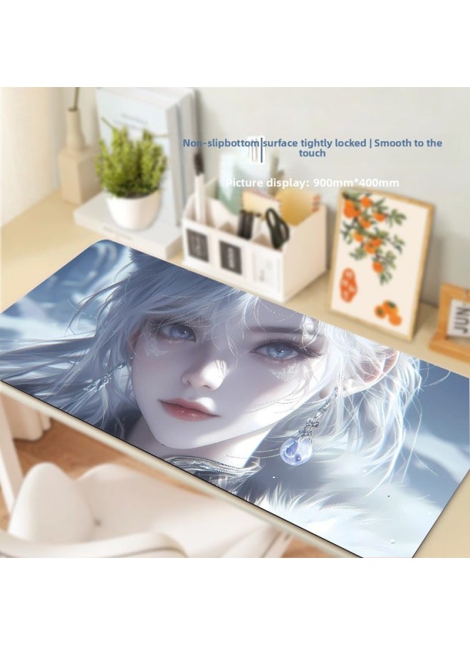 Generic - Anime Style Super Large E-sports Mouse Pad Non-slip Thickened Edge Lock Game Table Pad Keyboard Pad Notebook Male Dormitory-Color:1000*500*3mm-Pattern:Travel 6-white Fox - Image 1
