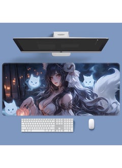 Anime Style Super Large E-sports Mouse Pad Non-slip Thickened Edge Lock Game Table Pad Keyboard Pad Notebook Male Dormitory-Color:1000*500*3mm-Pattern:Travel 6-white Fox