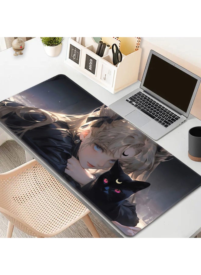 Generic - Anime Style Super Large E-sports Mouse Pad Non-slip Thickened Edge Lock Game Table Pad Keyboard Pad Notebook Male Dormitory-Color:1000*500*3mm-Pattern:Travel 6-white Fox - Image 1