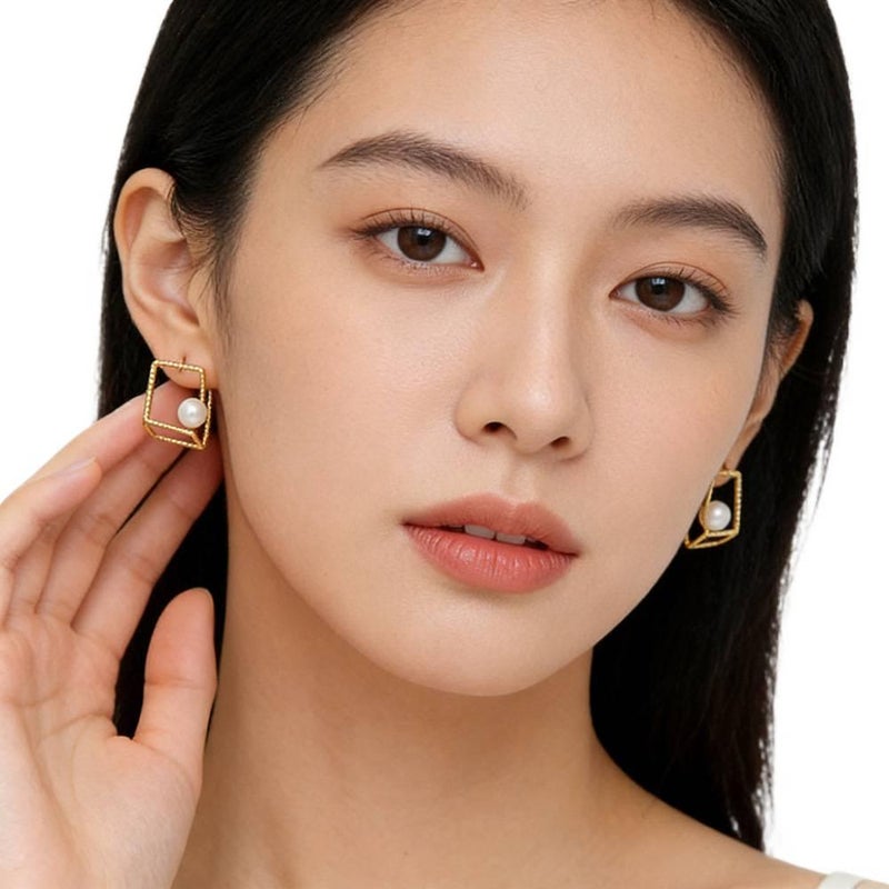 QX White Gold Pearl Earrings in 925 Sterling Silver and Lightweight Huggie Profile for Daily Wear and Elegant Styling - Image 3