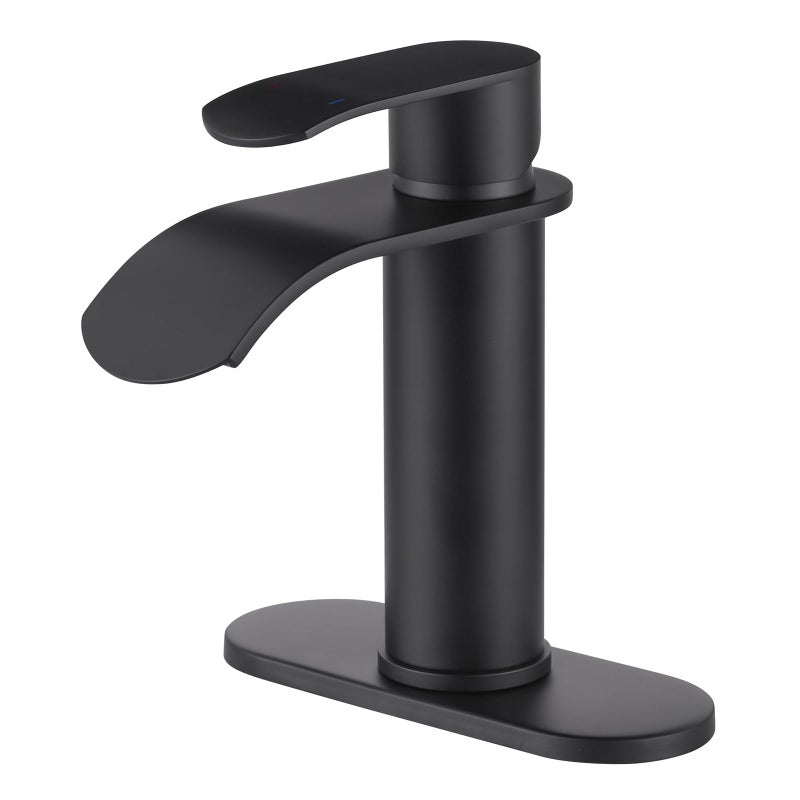 WOWOW Waterfall Bathroom Faucet Matte Black Bathroom Sink Faucet for 1 Hole or 3 Holes Single Handle Vanity Faucet with Pop up Drain Stainless Steel Basin Sink Tap for RV Lavatory - Image 2