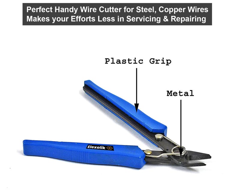Elexolik Wire Cutter Nipper Tool with Sharp Edge Blades for Cutting and Pilling Steel, Copper, Aluminium Wires Use for Multipurpose Servicing Electrician Work (Lenght : 12cm,1Pc) Blue - Image 4