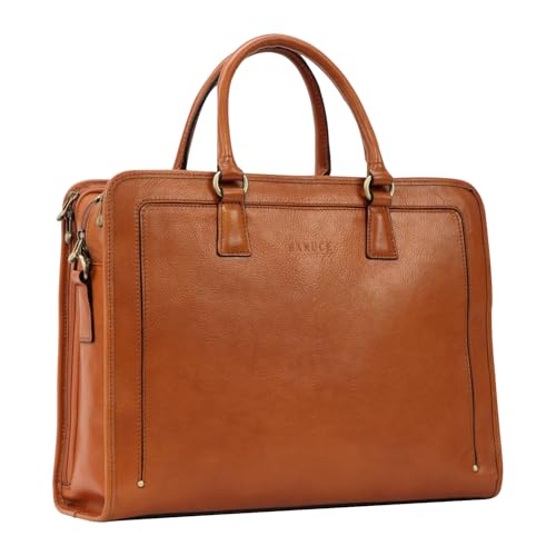 Banuce Vintage and Stylish Genuine Full Grains Italian Leather Briefcase for Women Laptop Bag Business Work Bag Brown - Image 1