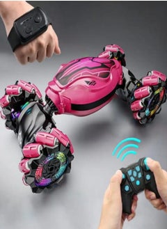 Gesture Control Car, 2.4GHz 4WD Gesture Sensitive Remote Drift Car with Lights and Music, Hand Controlled Cars for Drifting, 360 Degree Rotating Rotating Toy Car for Kids (Pink)