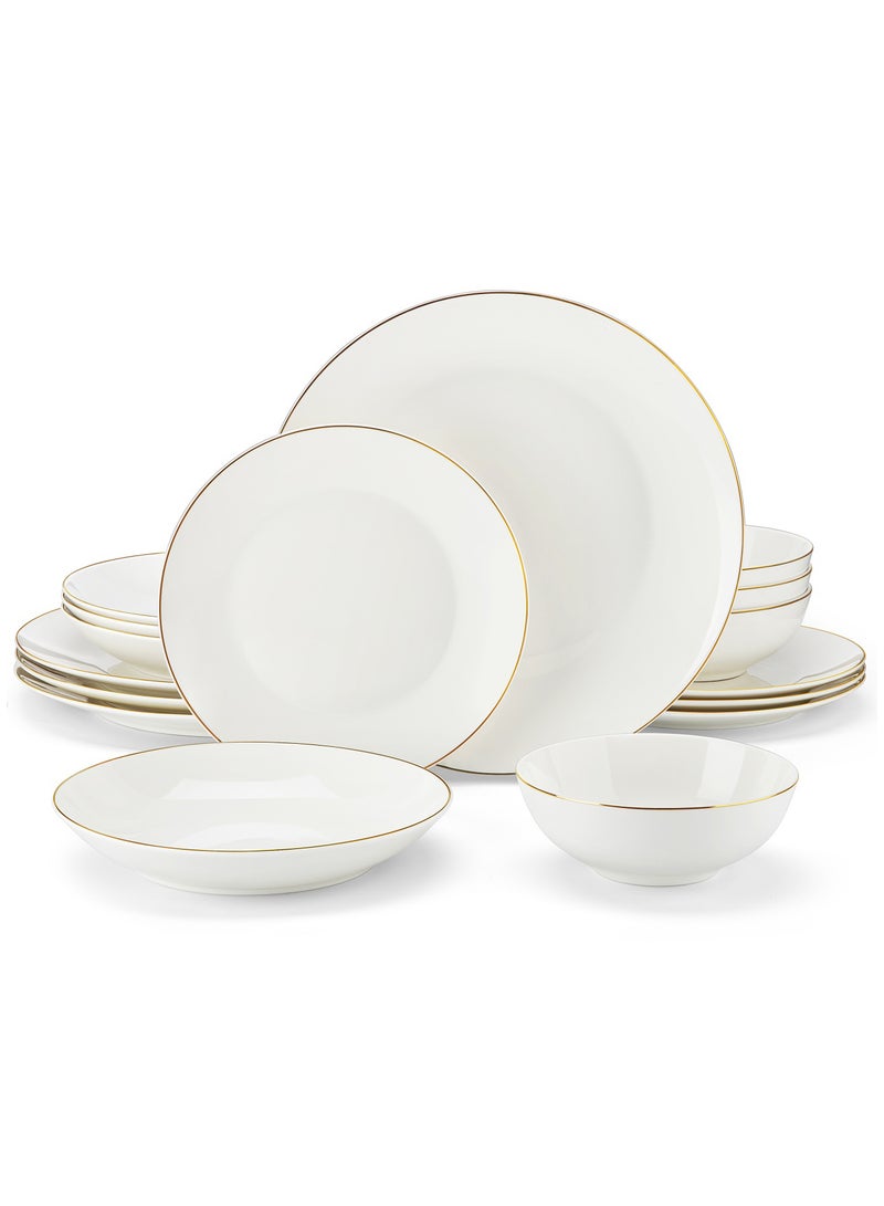 vancasso 16-Piece Dinnerware Set, New Bone China Dinner Set for 4 Persons, with Dinner Plates, Dessert Plates, Soup Plates, Bowls, White with Gold-Rimmed Edge - Image 1