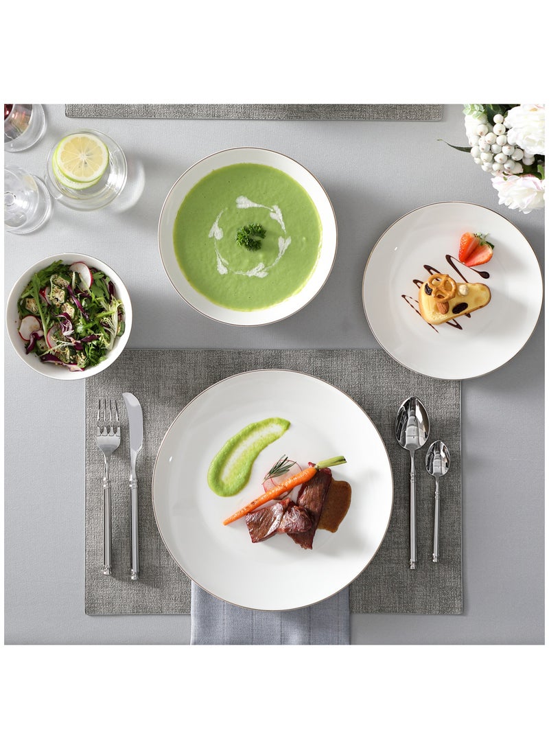 vancasso 16-Piece Dinnerware Set, New Bone China Dinner Set for 4 Persons, with Dinner Plates, Dessert Plates, Soup Plates, Bowls, White with Gold-Rimmed Edge - Image 5