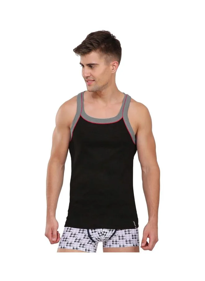 جوكي Jockey US54 Men Super Combed Cotton Rib Square Neckline Gym Vest with Back Panel Graphic Print Colours and Shoulder Strap