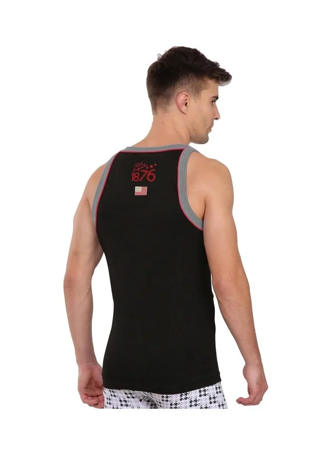 جوكي Jockey US54 Men Super Combed Cotton Rib Square Neckline Gym Vest with Back Panel Graphic Print Colours and Shoulder Strap
