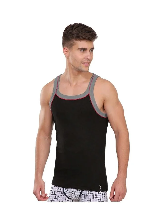Jockey Black & Grey Melange US54 Men Super Combed Cotton Rib Square Neckline Gym Vest with Back Panel Graphic Print Colours and Shoulder Strap for Men | Best Price UAE