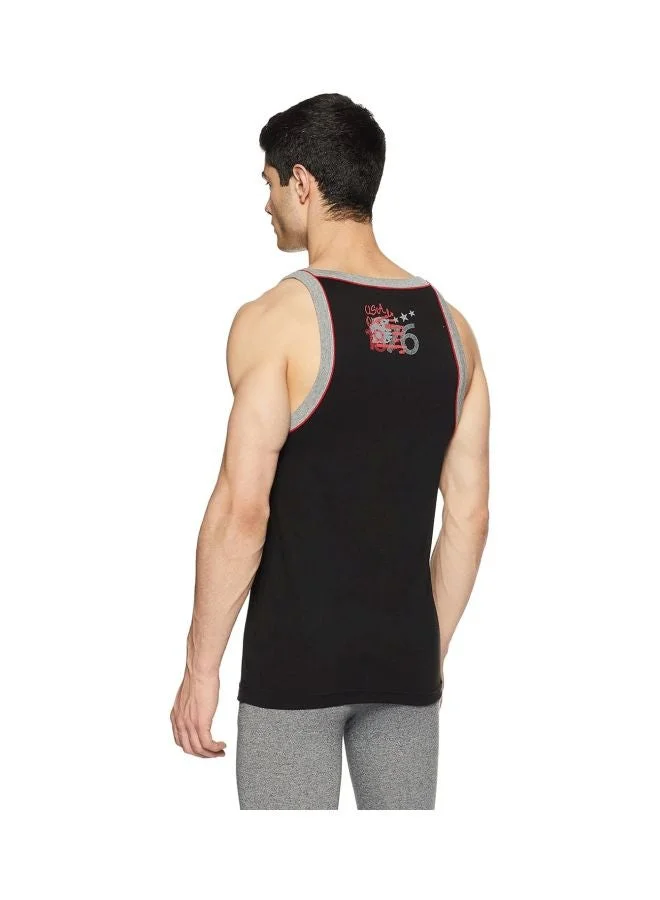 Jockey Black & Grey Melange US54 Men Super Combed Cotton Rib Square Neckline Gym Vest with Back Panel Graphic Print Colours and Shoulder Strap for Men | Best Price UAE