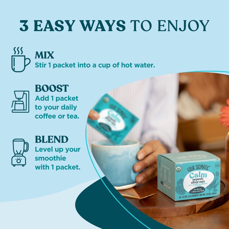 Four Sigmatic Reishi Mushroom Elixir | Coffee Alternative with Organic Reishi Mushroom Powder, Tulsi, Rose Hips & Mint | Support Stress & Sleep | Decaf, Vegan, Gluten-Free & Keto | 20 Packets - Image 3