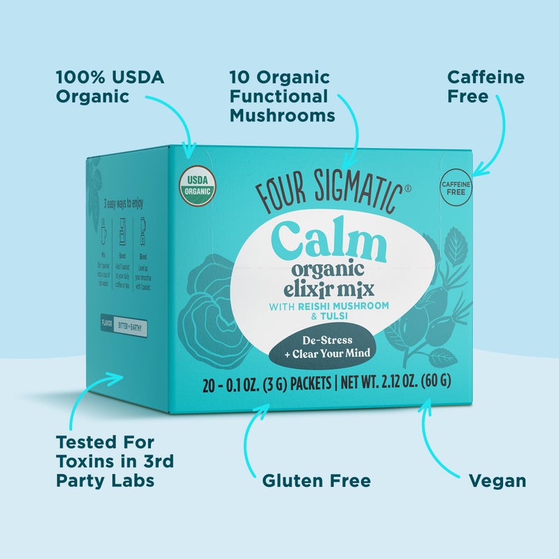 Four Sigmatic Reishi Mushroom Elixir | Coffee Alternative with Organic Reishi Mushroom Powder, Tulsi, Rose Hips & Mint | Support Stress & Sleep | Decaf, Vegan, Gluten-Free & Keto | 20 Packets - Image 2