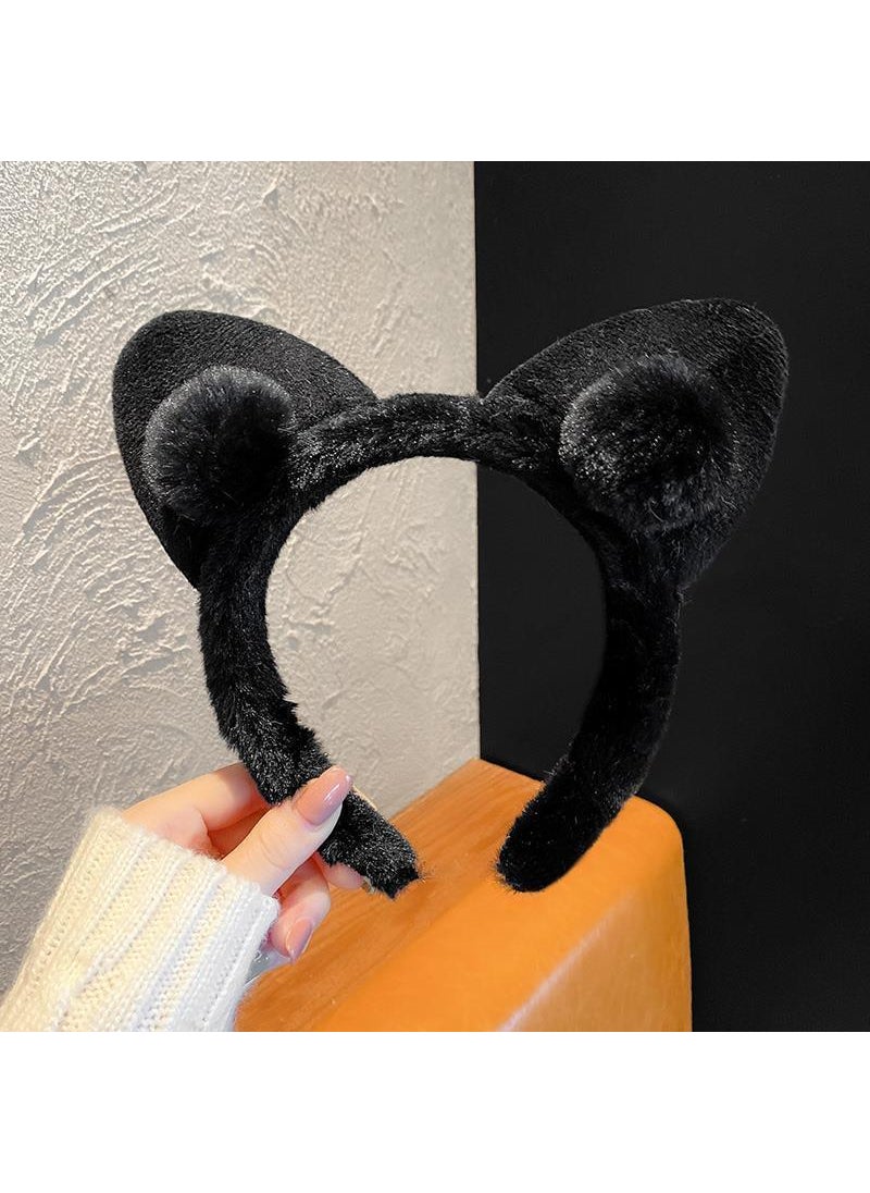 Generic New Cute Cat Ear Hair Band Autumn and Winter Plush Hair Band for Face Wash Cute Female Princess Wind Hair Band Hair Accessories Headdress Cat Ear black high quality 
