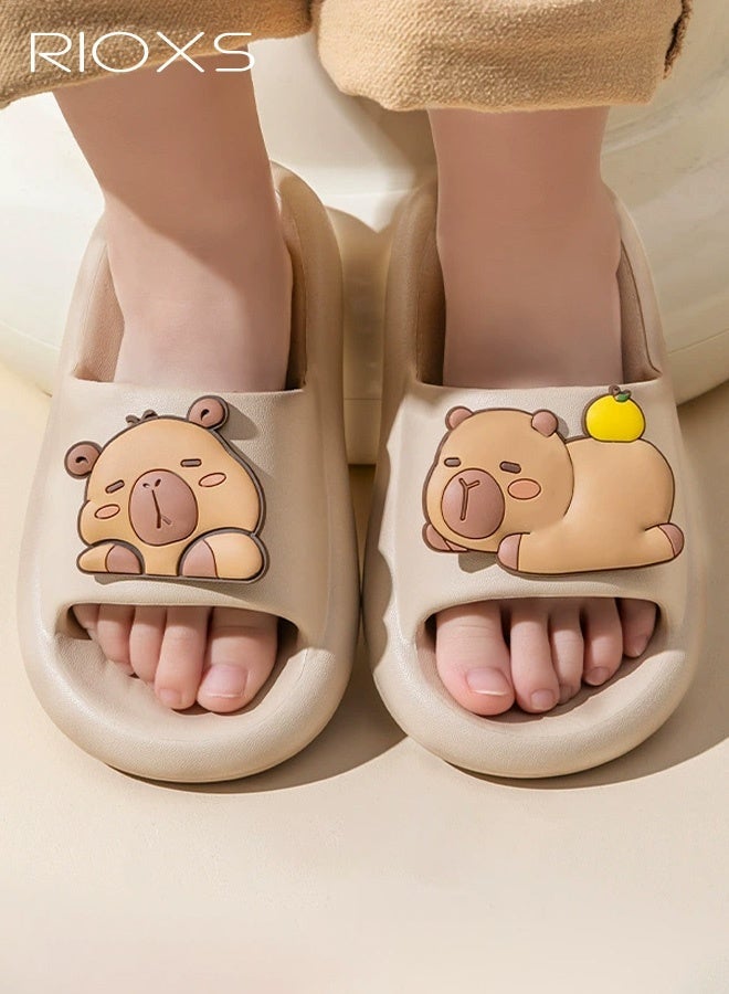 RIOXS Kids Cartoon Slippers, Lightweight EVA Platform Animal Capybara Slides Sandals for Toddler Boys and Girls, Non-slip Quick-Dry Slip-on Shower Slippers, Soft Comfortable Thick Sole Open Toe Home Slippers, Summer Beach Pool Shoes, Suitable for Travel, Holidays, Beaches, Swimming Pools, etc. Khaki - Image 1
