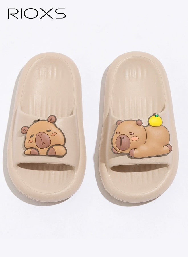 RIOXS Kids Cartoon Slippers, Lightweight EVA Platform Animal Capybara Slides Sandals for Toddler Boys and Girls, Non-slip Quick-Dry Slip-on Shower Slippers, Soft Comfortable Thick Sole Open Toe Home Slippers, Summer Beach Pool Shoes, Suitable for Travel, Holidays, Beaches, Swimming Pools, etc. Khaki - Image 2