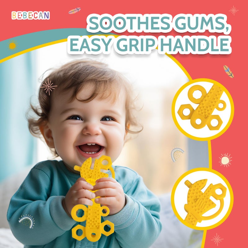 BEBECAN Teething Tools Teether for Baby - 5 Premium Food-Grade Silicone Baby Boy Teething Toys, 2 Straps for Safety and Travel Bag Tool Toys Provide Soothing Relief and Healthy Development. - Image 2