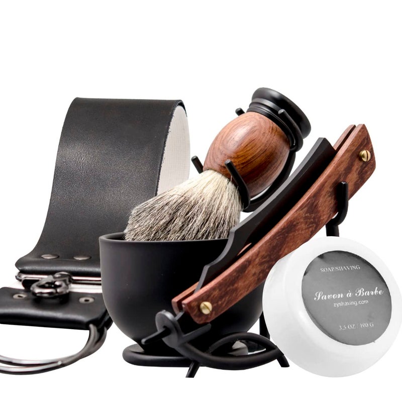 Grandslam Shaving Straight Razor Kit Steel Cutthroat Straight Razor With Leather Strop Shaving Brush Stainless Steel Shaving Bowl and Stand Shaving Soap Gift for Men