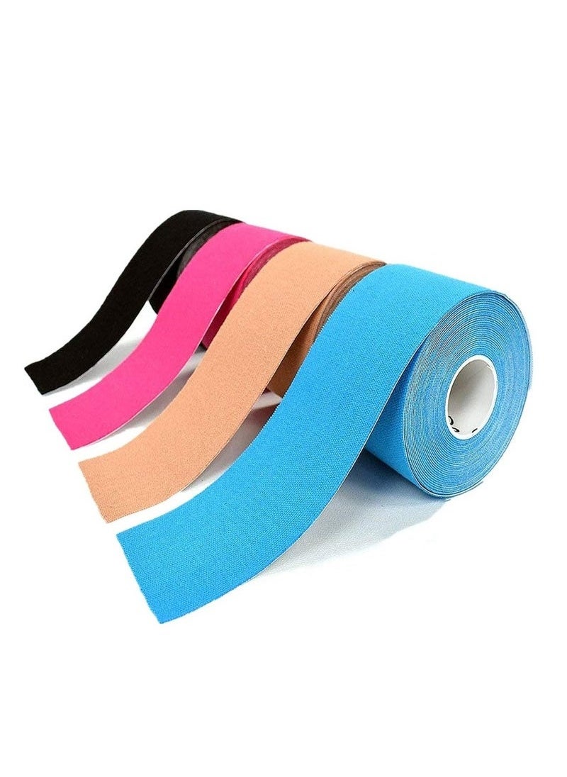 Generic 4 Rolls Waterproof Breathable Kinesiology Tape, Athletic Elastic Kneepad Muscle Pain Relief Knee Taping for Gym Fitness Running Tennis Swimming Football (Black, Skin, Pink, Light Blue)  - Image 1