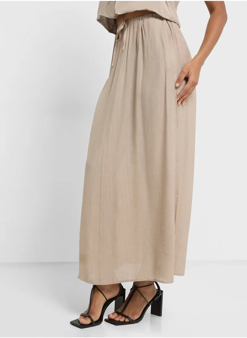 جينجر Linen Tie Up Vest & A Line Maxi Skirt Set