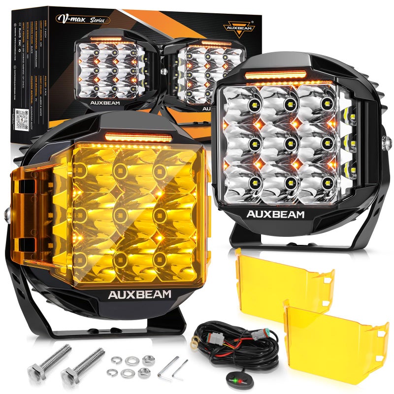 أوكسبيم 7 بوصة 228 واط مصباح LED دائري للطرق الوعرة من سلسلة VMAX 26100 لومن مصابيح قيادة LED مع ضوء نهاري برتقالي 270 درجة ومصباح مساعد للطرق للسيارات والشاحنات والدراجات النارية وجيب فورد