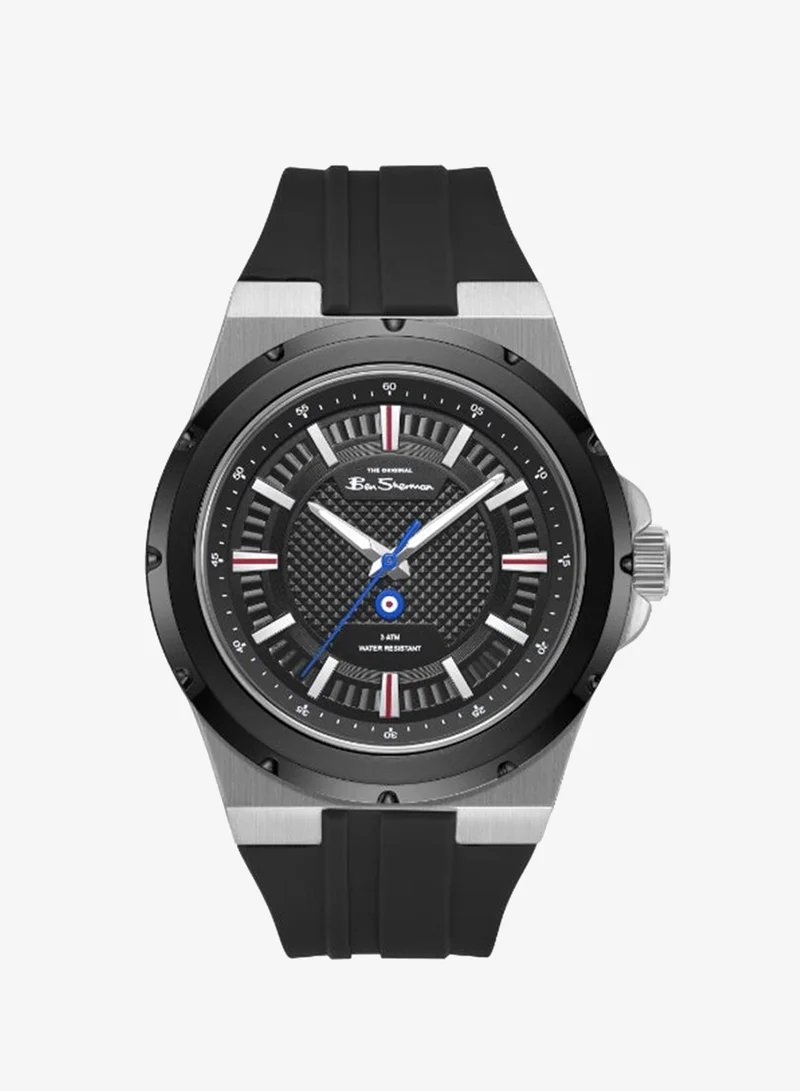 Ben Sherman Gloucester Black Dial Black Silicone Strap Analog Watch for Men, 43mm