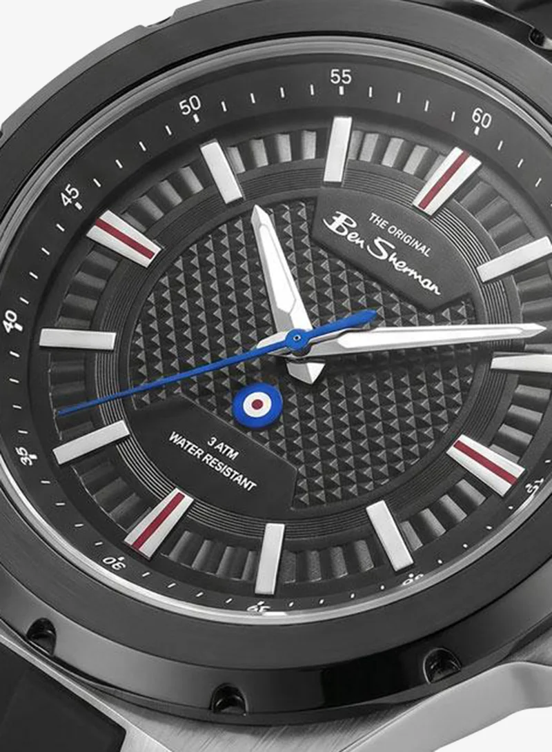 Ben Sherman Gloucester Black Dial Black Silicone Strap Analog Watch for Men, 43mm