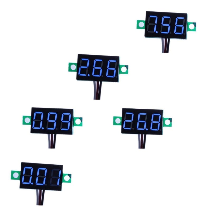bayite Pack of 5 Three-Wire Calibratable DC 0~30V Blue Digital Mini Voltmeter Gauge Tester Mount Car Motorcycle Battery Monitor Volt Voltage Meter 0.36" Blue LED Display Panel - Image 1