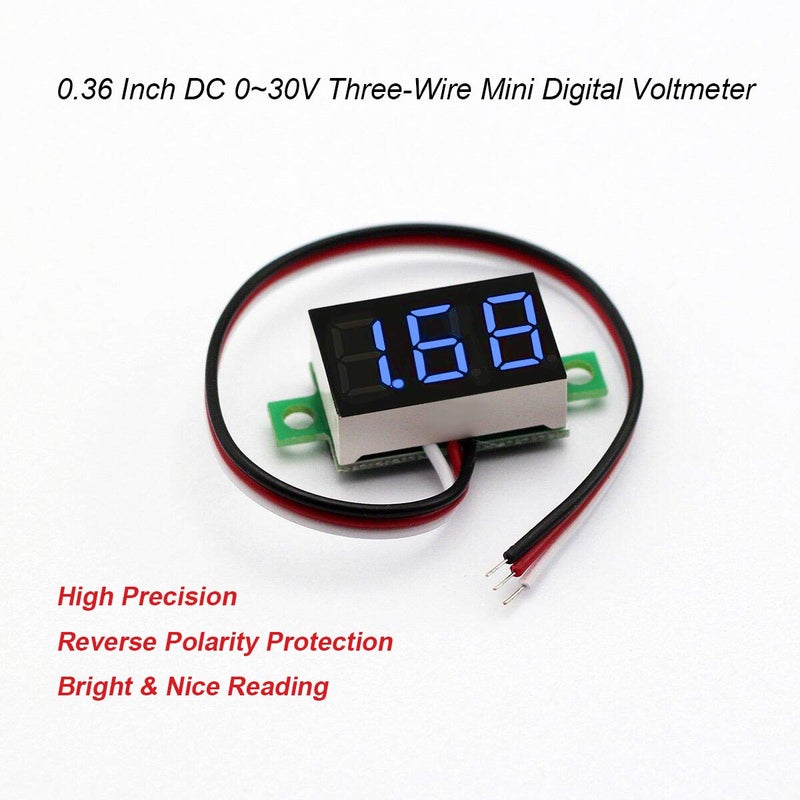 bayite Pack of 5 Three-Wire Calibratable DC 0~30V Blue Digital Mini Voltmeter Gauge Tester Mount Car Motorcycle Battery Monitor Volt Voltage Meter 0.36" Blue LED Display Panel - Image 5