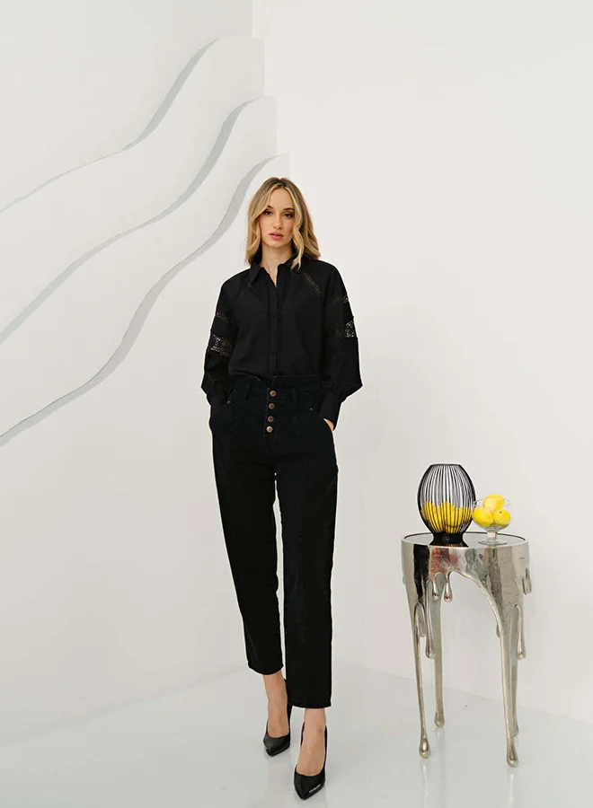فيرجيو VIRGIO 100% Cotton Shirt With Lace Detail Blouson Fit