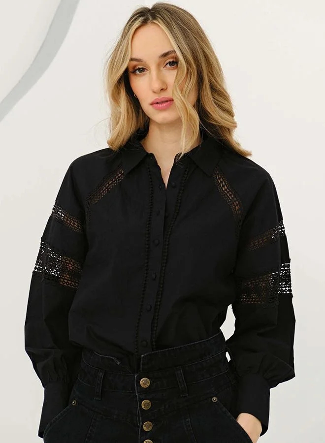 فيرجيو VIRGIO 100% Cotton Shirt With Lace Detail Blouson Fit