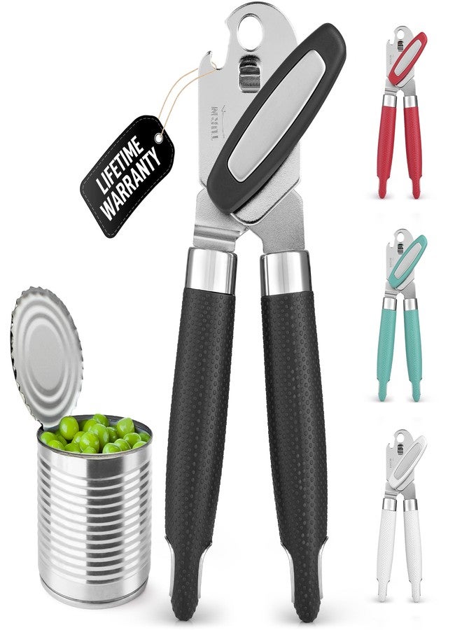 Zulay Kitchen Heavy Duty Stainless Steel Can Opener Manual with Large Bottle Opener - Manual Can Opener with Turn Knob with Soft Grip Handles - Black - Image 1