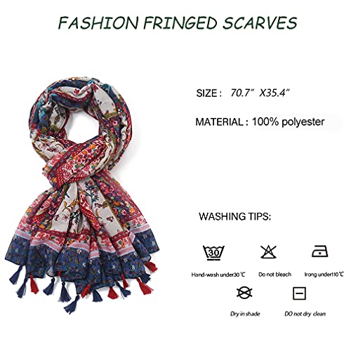 Yeieeo Boho Scarf for Women Lightweight Floral Printed Scarf Fall Winter Fashion Fringed Scarves Wraps Shawl (Floral 11) - Image 5