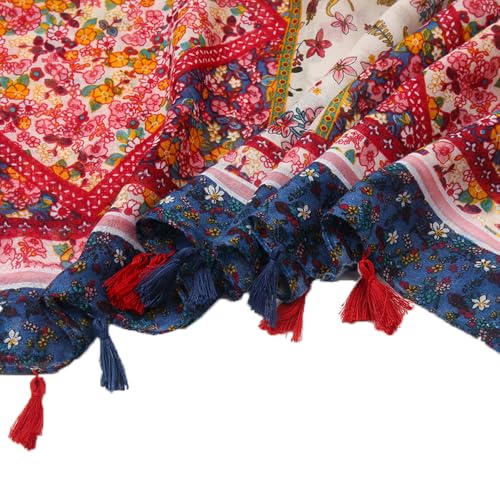 Yeieeo Boho Scarf for Women Lightweight Floral Printed Scarf Fall Winter Fashion Fringed Scarves Wraps Shawl (Floral 11) - Image 4