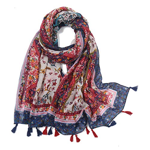 Yeieeo Boho Scarf for Women Lightweight Floral Printed Scarf Fall Winter Fashion Fringed Scarves Wraps Shawl (Floral 11) - Image 1