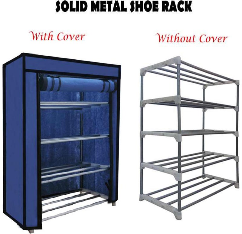 SANAMSTORE Open 4 Tier Metal Pipe With Non-Woven 100Gsm Fabric Cover Shoe/Cloth/Toy/Books Rack-Dark Blue, 30 X 55 X75 cm - Image 2