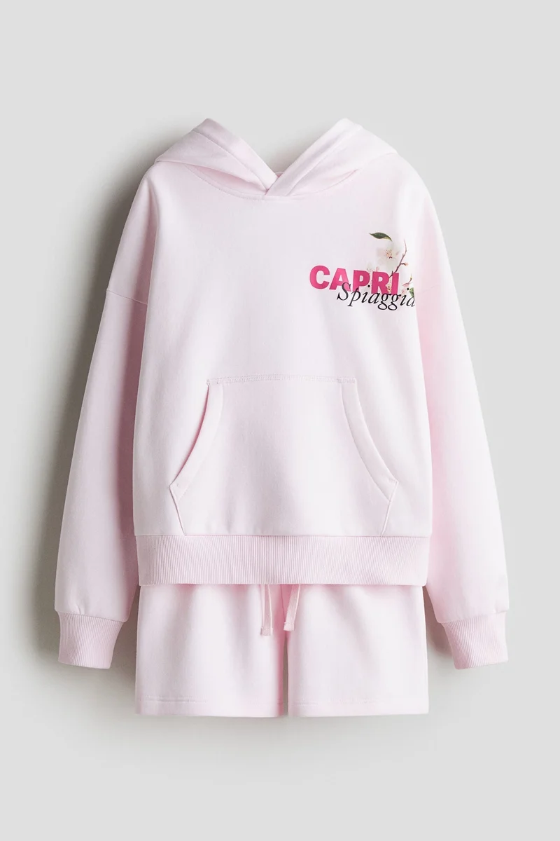 اتش اند ام طقم هودي وشورت بداخل مبطن بقطعتين