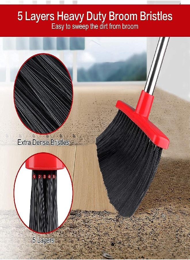 Tiumso - Large Broom and Dustpan, Broom and Dustpan Set, Heavy Duty Dust Pan with 55" Long Handle Upright Dustpan Broom Set, Broom for Indoor Outdoor Garage Kitchen Room Office Lobby Use (Black and Red) - Image 1