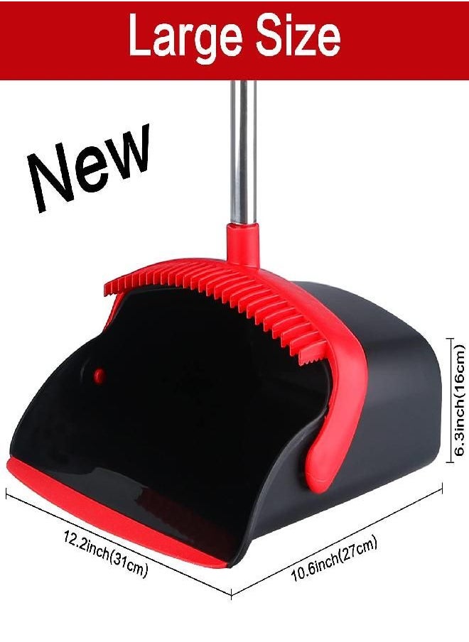 Tiumso - Large Broom and Dustpan, Broom and Dustpan Set, Heavy Duty Dust Pan with 55" Long Handle Upright Dustpan Broom Set, Broom for Indoor Outdoor Garage Kitchen Room Office Lobby Use (Black and Red) - Image 1