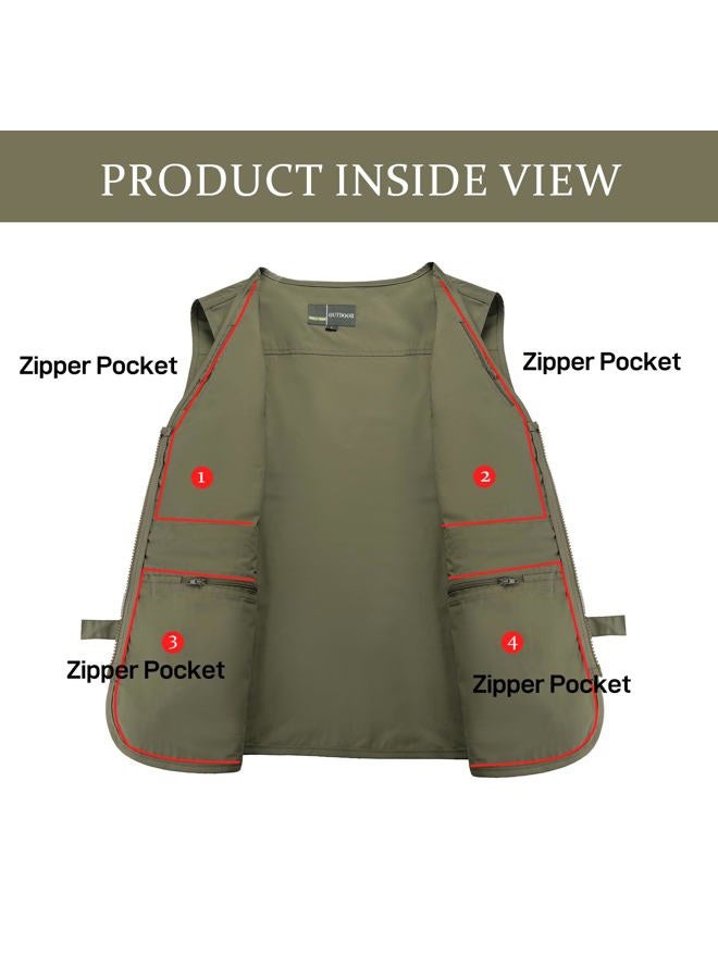 Flygo Style 01 Men's Summer Outdoor Work Safari Fishing Travel Photo Vest with Pockets (Khaki, Medium) - Image 5