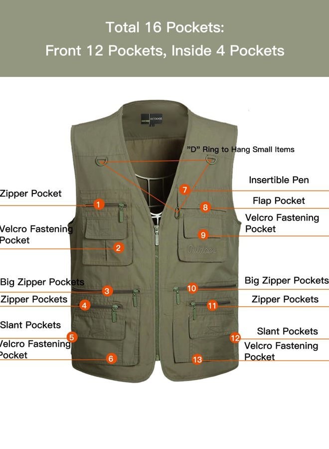 Flygo Style 01 Men's Summer Outdoor Work Safari Fishing Travel Photo Vest with Pockets (Khaki, Medium) - Image 4