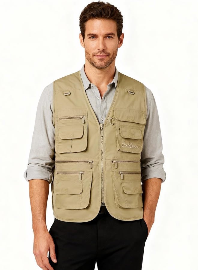 Flygo Style 01 Men's Summer Outdoor Work Safari Fishing Travel Photo Vest with Pockets (Khaki, Medium) - Image 2
