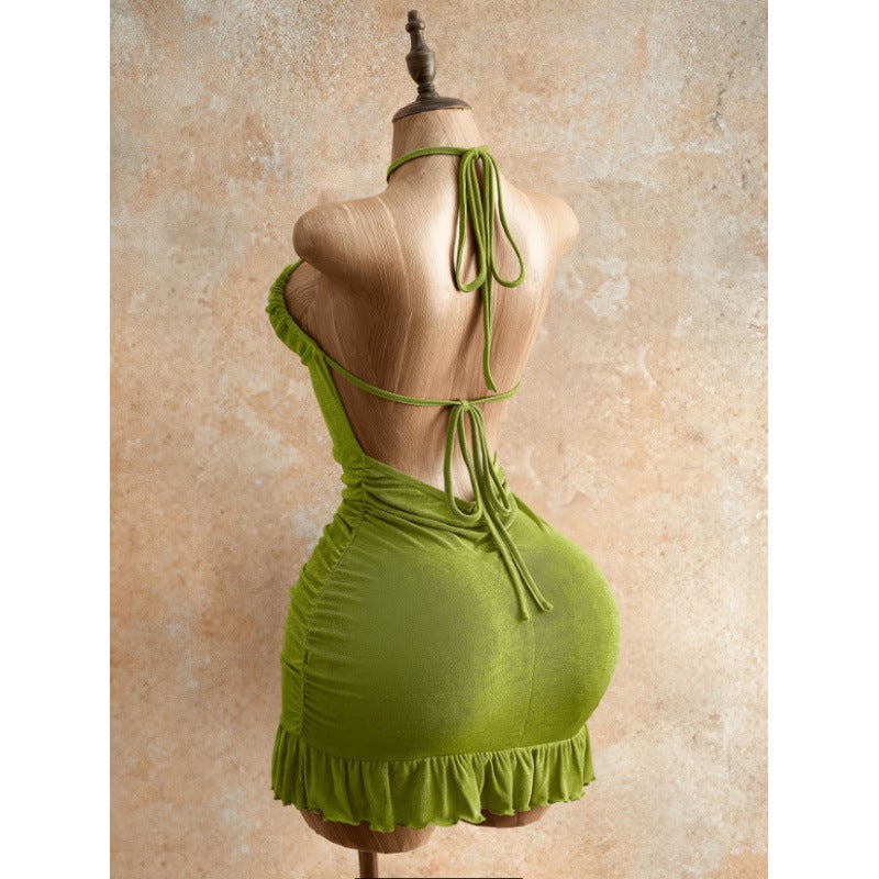 Women's Summer Halter Neck Ruffle Hem Mini Dress - Image 2