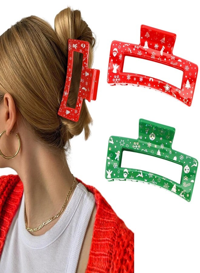 Hapdoo Christmas Hair Clips, Red Green Hair Accessories for Holiday Gifts, Xmas Square Claw Clips Strong Hold Non Slip Decorative Jaw for Women Girls - Image 1
