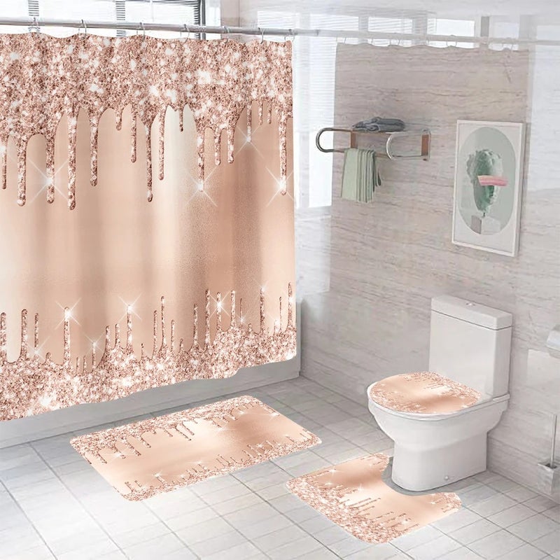 Bluejw High Quality 3D Printed Bathroom Rug Set Waterproof Bright 4 Pcs Including Cute Luxury Shower Curtain Made of Durable Polyester - Image 2