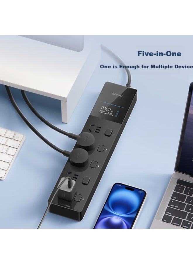 Bull Smart Digital Display Surge Protection Power Strip/extension Cord/power Bar/power Strip/power Board, 5 Outlets With Individual Switches, 1.8 Meters Long, Gnv-uk105f - Image 2