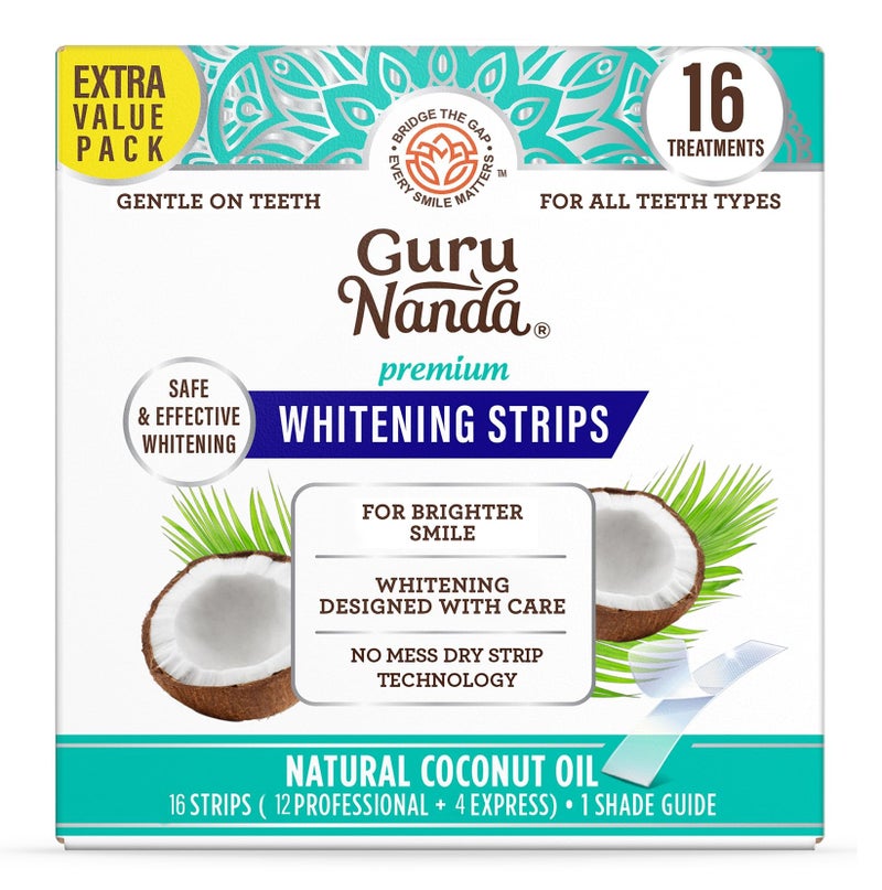 GuruNanda Teeth Whitening Strips 16Day Treatment with NonSlip Dry Strip Technology Whitening Designed with Care for a Brighter Smile